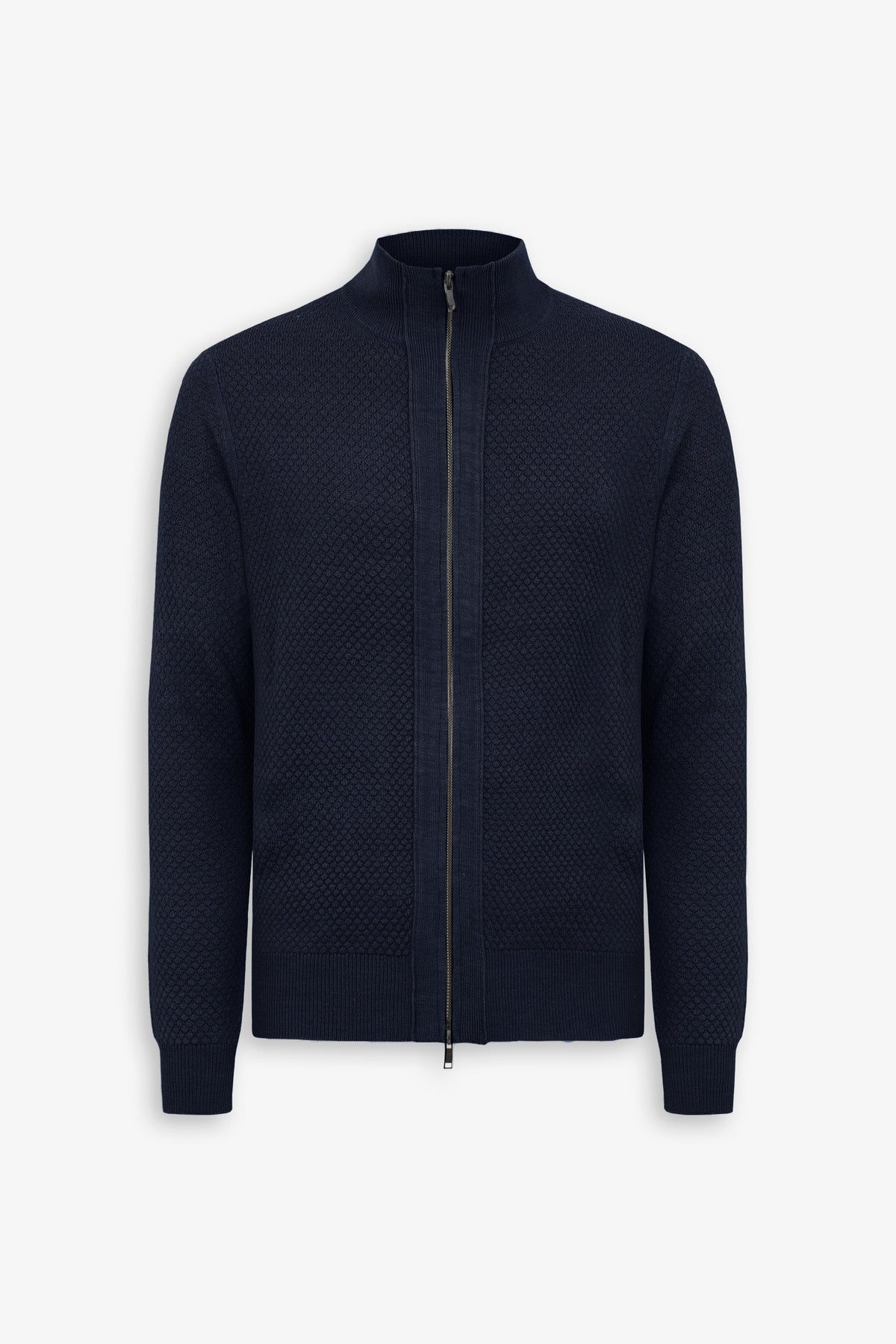 Blue diamond stitch full zip sweater