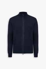 Blue diamond stitch full zip sweater