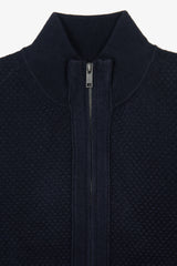 Blue diamond stitch full zip sweater