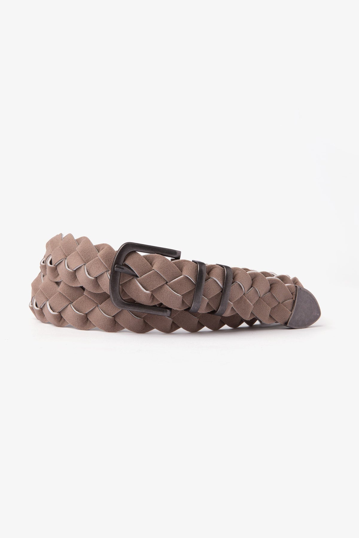 Beige eco-suede woven belt