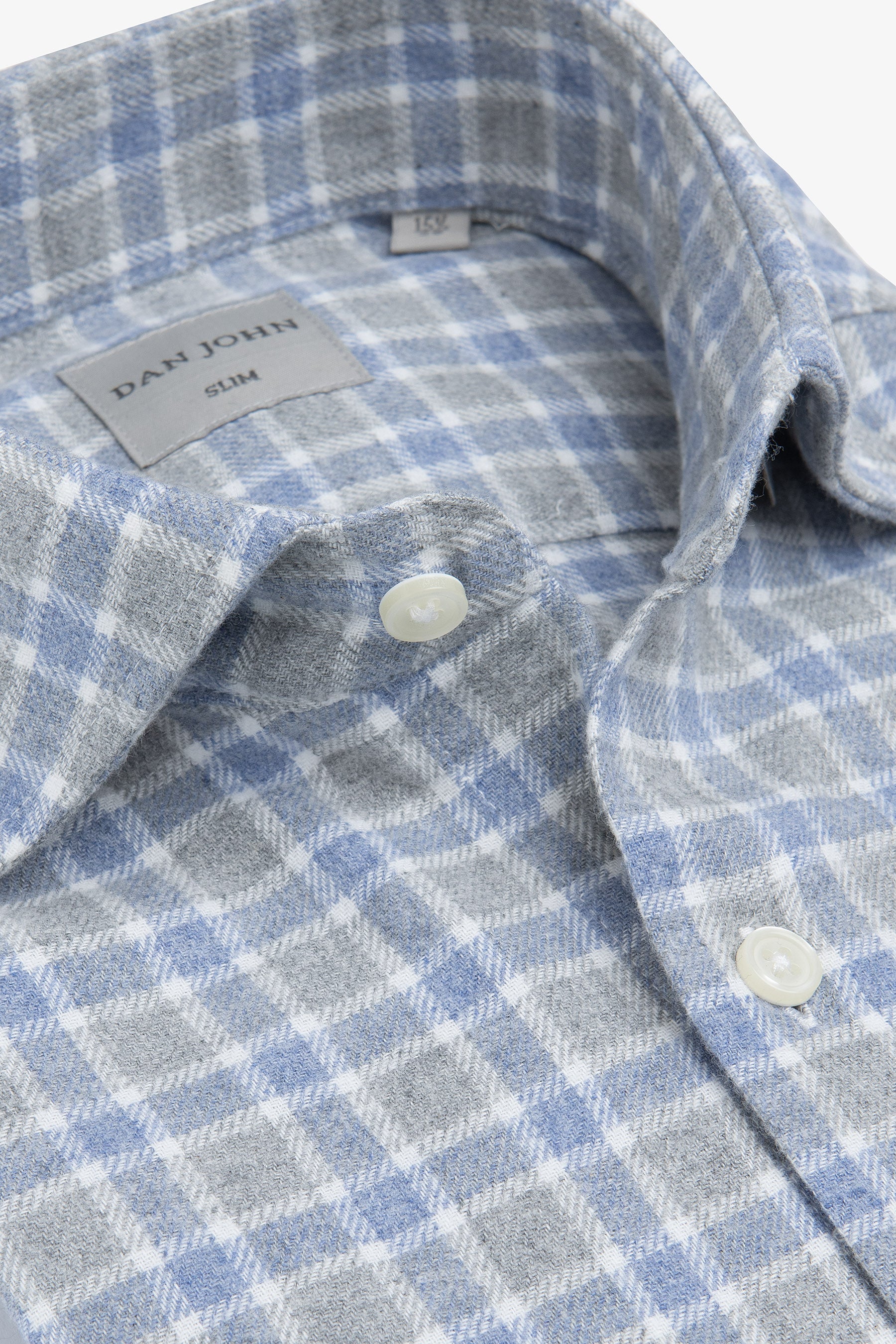 Light blue two-tone check flannel shirt