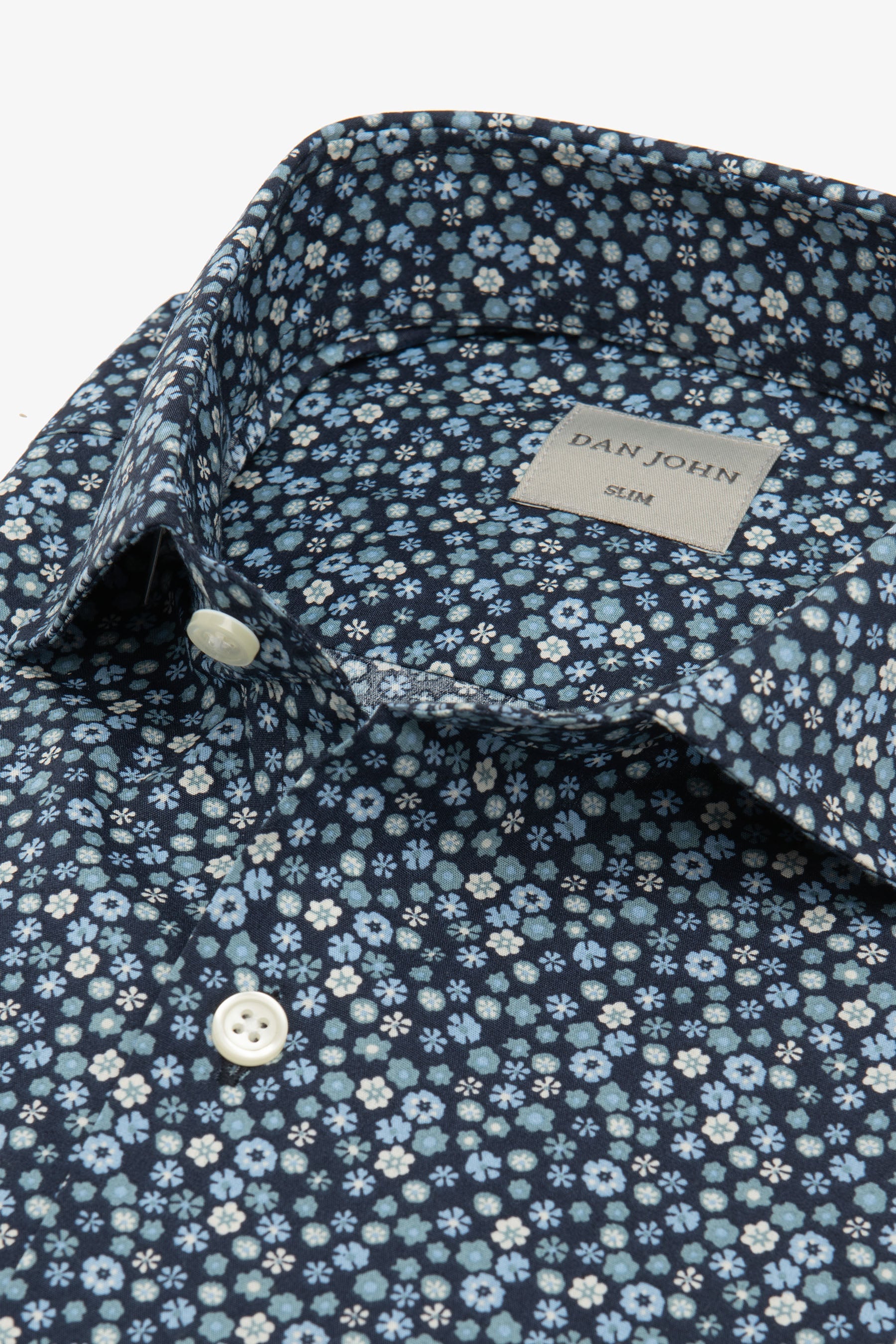 Slim light blue flower print shirt