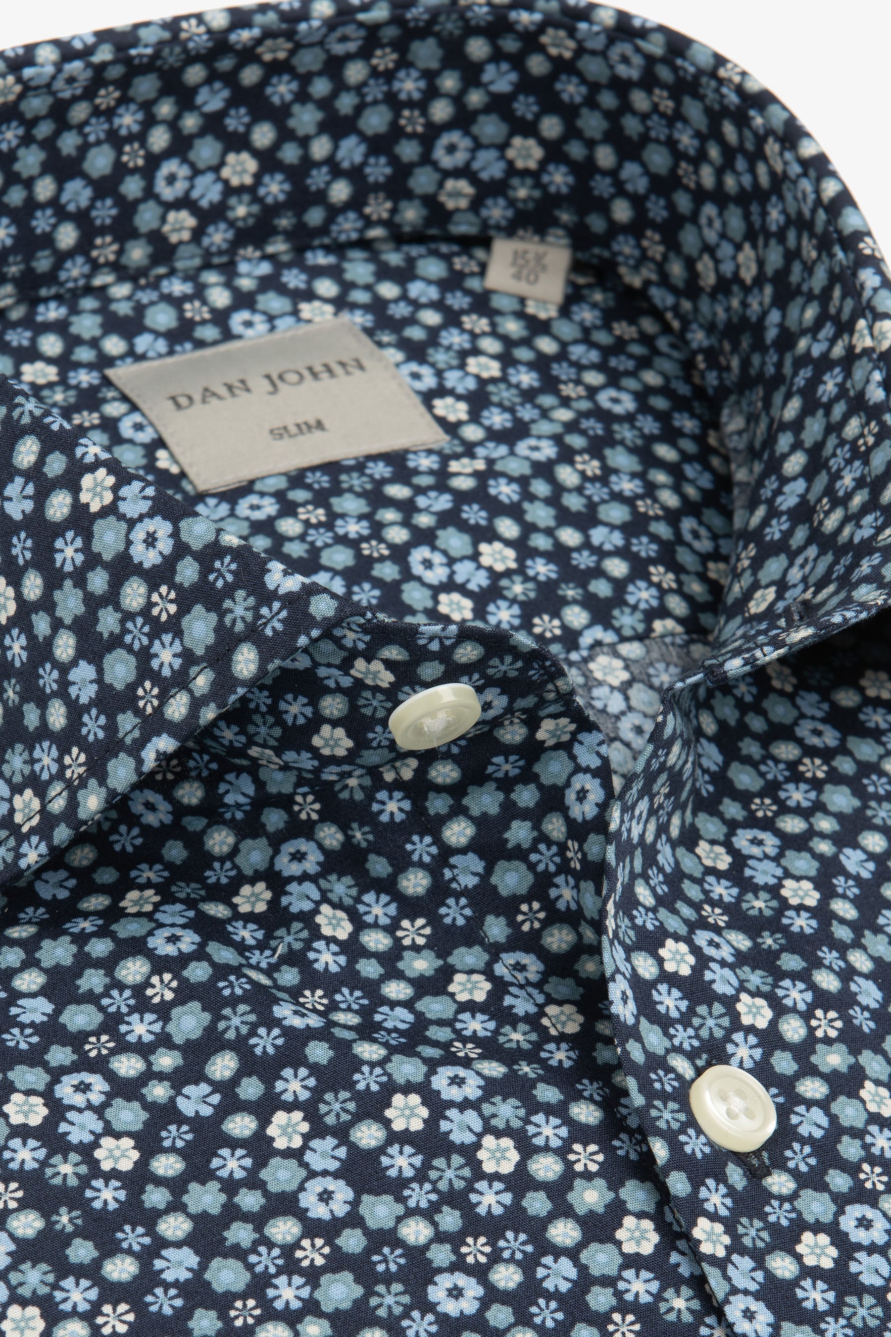 Slim light blue flower print shirt