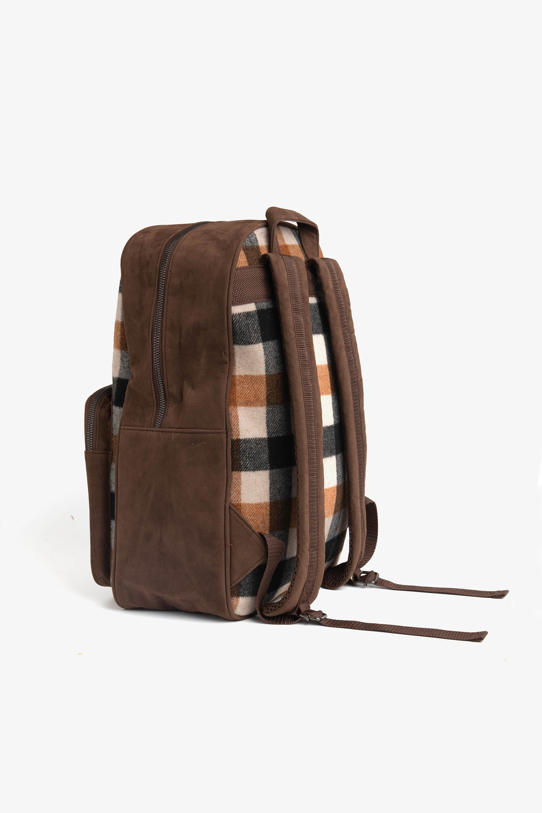 Backpack in dark check fabric